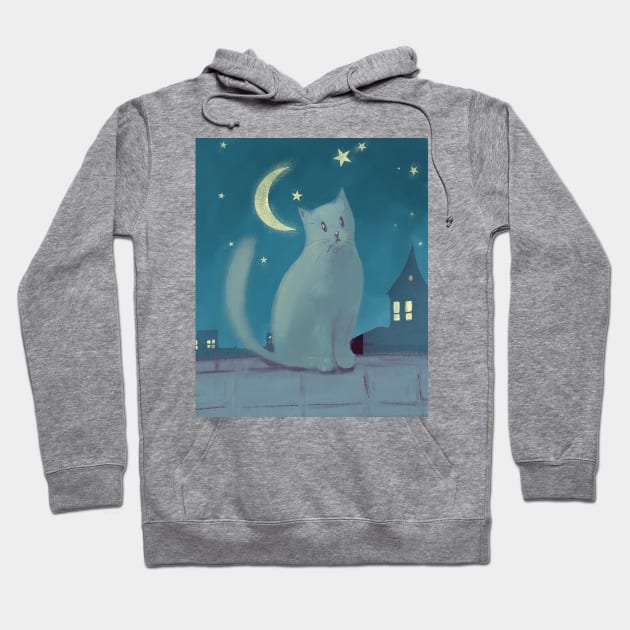 Cute cat on the roofs at night Hoodie by Mimie20